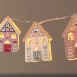10er LED-Lichterkette mit Holzhäuschen & Timer in Warmweiß