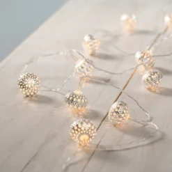 10er LED Lichterkette silberne Marokkanische Kugeln Batterie