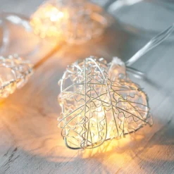10er LED Lichterkette silberne Herzen aus Draht Batterie