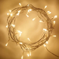 50er LED Lichterkette warmweiß transparentes Kabel