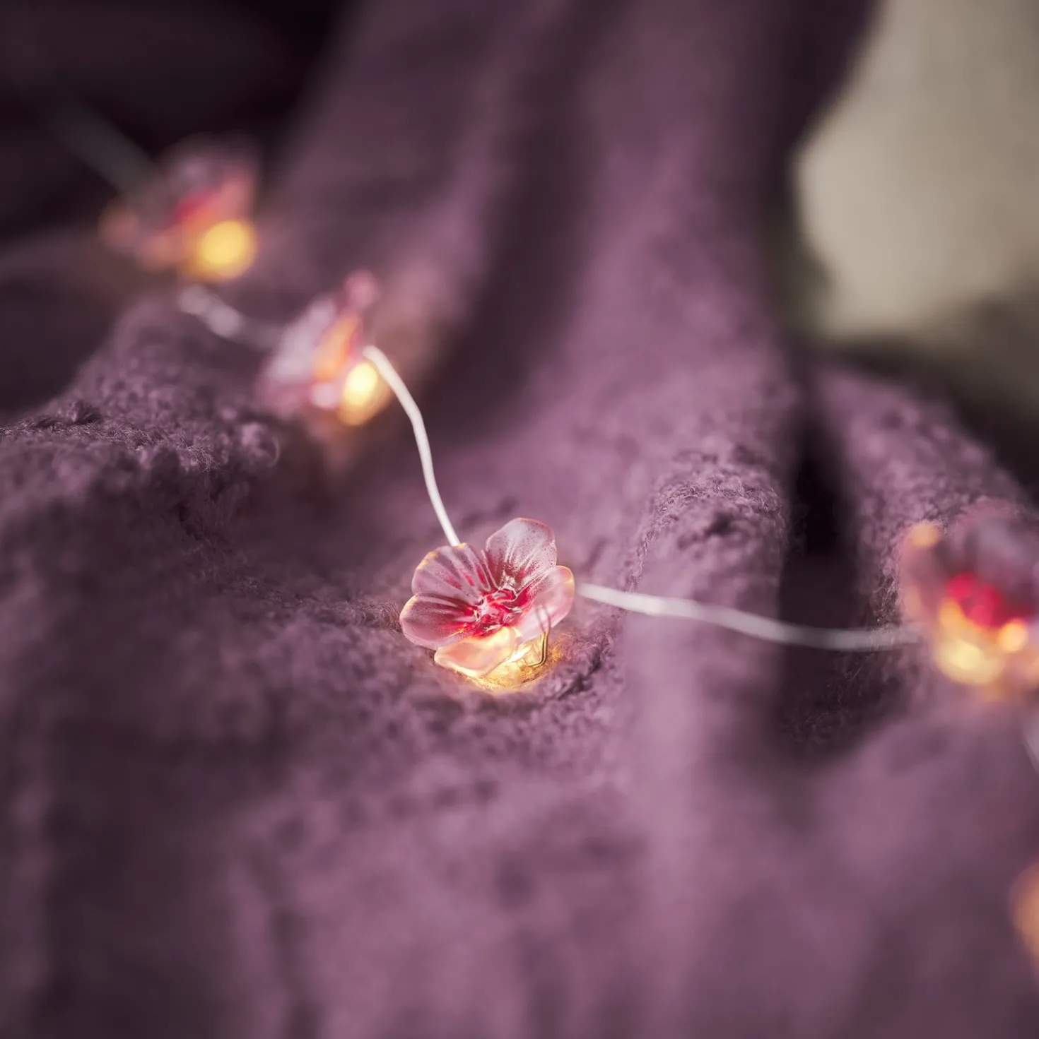 20er LED Micro Lichterkette außen pinke Kirschblüten