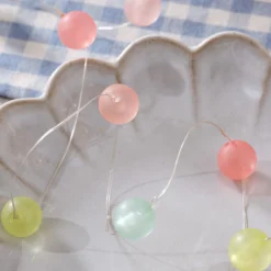 20er LED Micro Lichterkette bunte pastell Kugeln