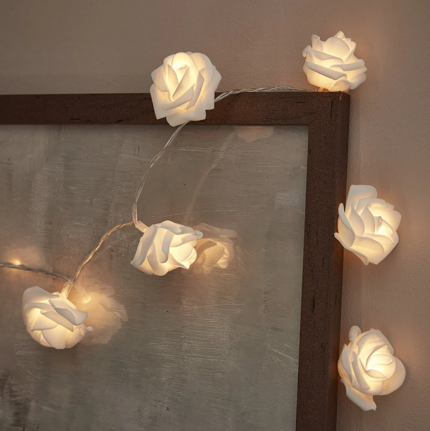 20er LED Rosen Lichterkette warmweiß batteriebetrieben