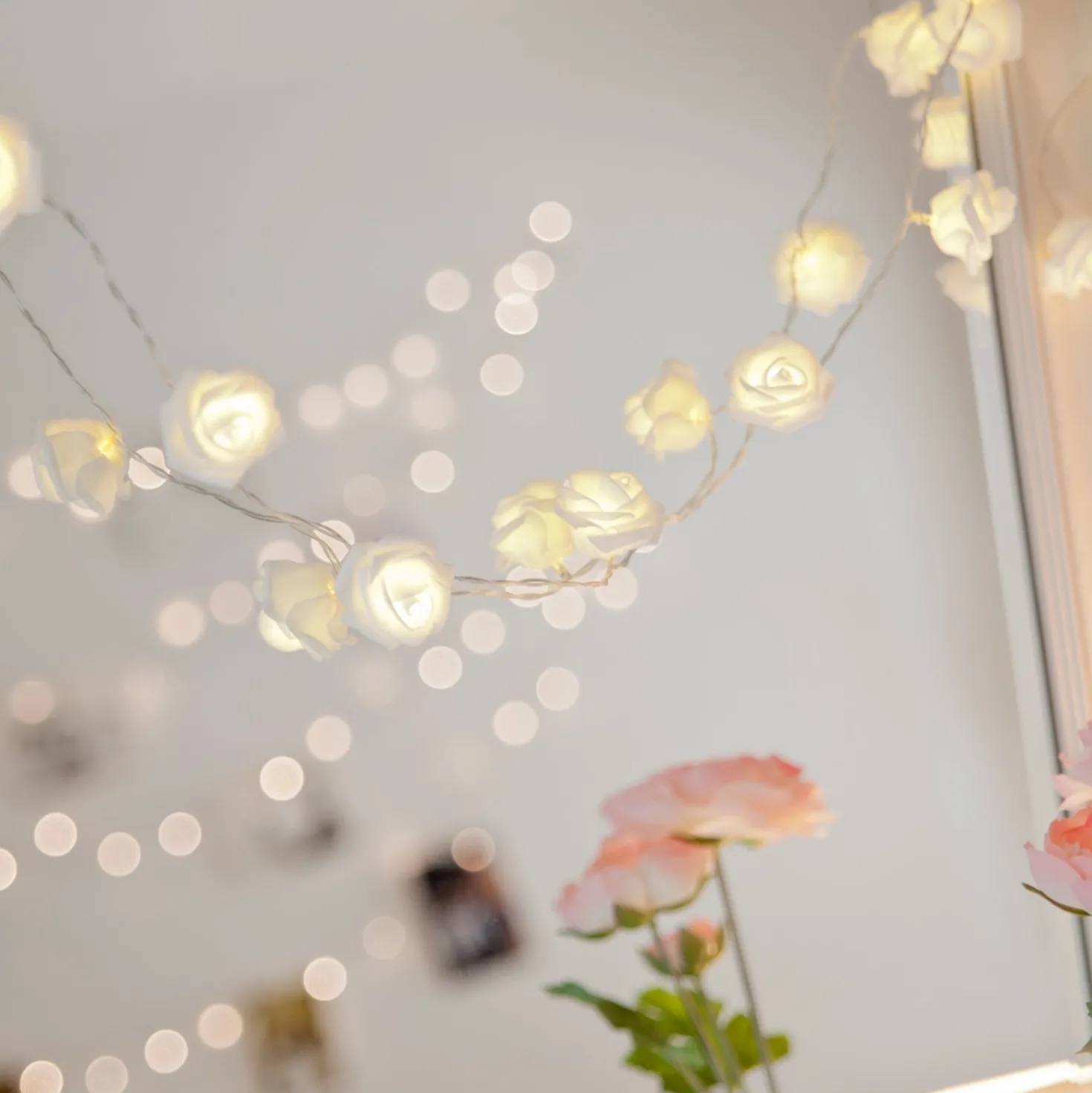 30er LED Rosen Lichterkette warmweiß