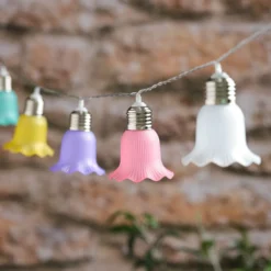 10er LED-Solar-Lichterkette pastellfarbene Blumen in Warmweiß