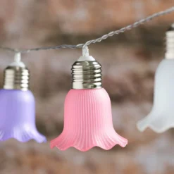 10er LED-Solar-Lichterkette pastellfarbene Blumen in Warmweiß