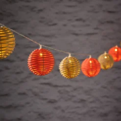 10er LED Solar Lichterkette Rattan Kugeln bunt