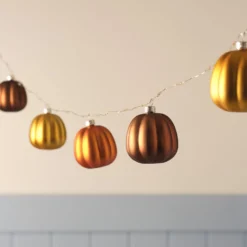 9er Metallik Kürbis LED-Mikro-Lichterkette mit Timer, Orange, Gelb & Braun