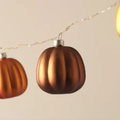 9er Metallik Kürbis LED-Mikro-Lichterkette mit Timer, Orange, Gelb & Braun
