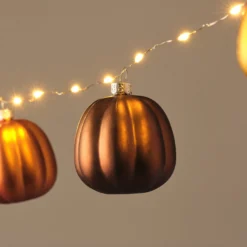 9er Metallik Kürbis LED-Mikro-Lichterkette mit Timer, Orange, Gelb & Braun