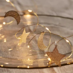 20er Micro Lichterkette Mond und Sterne gold