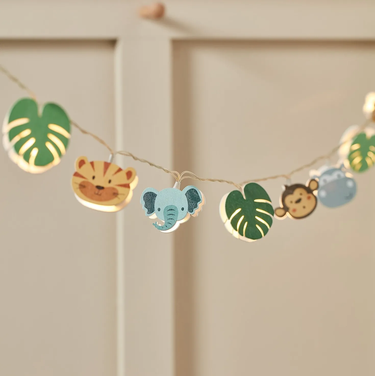 12er Safari Lichterkette Kinderzimmer aus Holz
