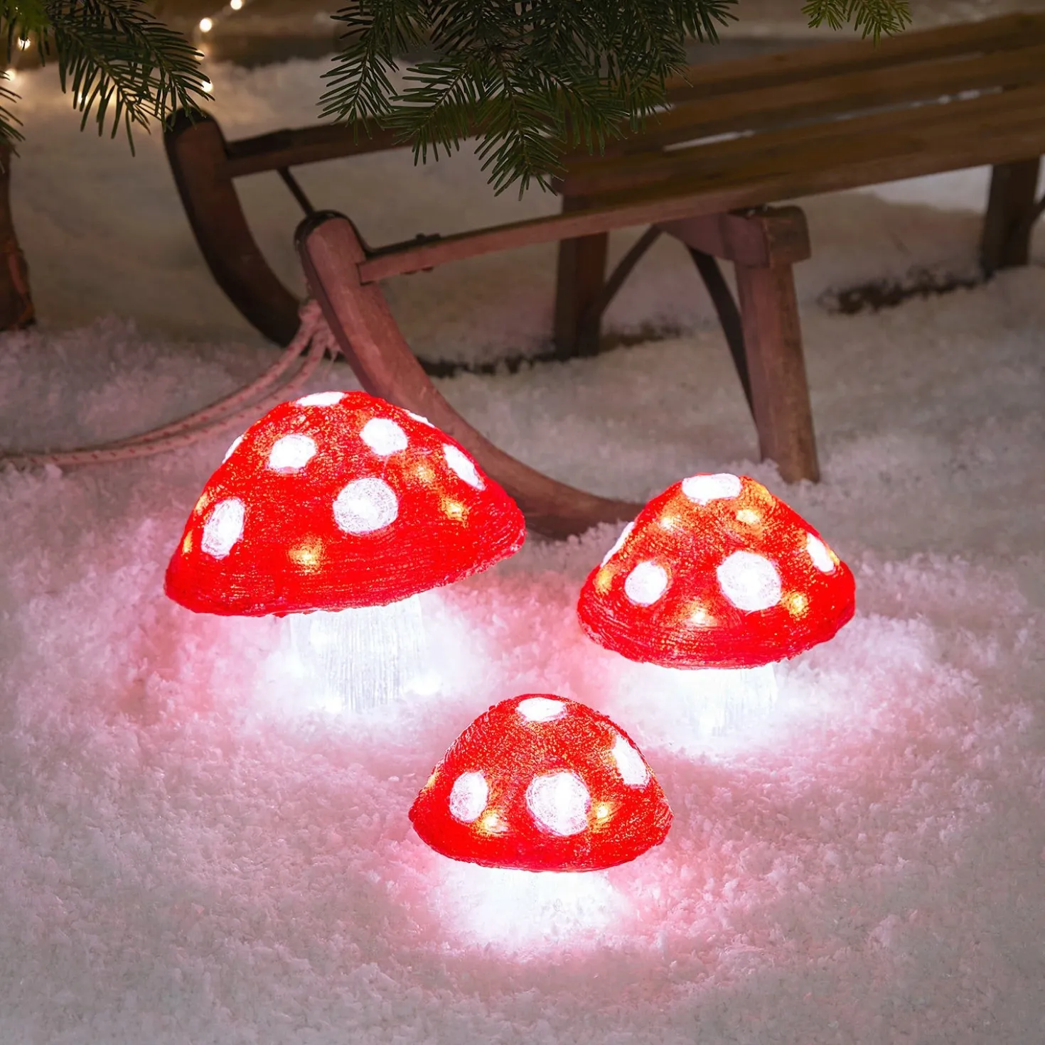 3er Set Acryl Weihnachtsfiguren außen Fliegenpilze