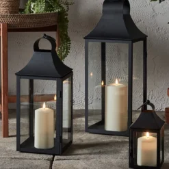 3er Set Albury Gartenlaternen mit TruGlow® Outdoor Kerzen, Mattschwarz