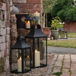 3er Set Albury Gartenlaternen mit TruGlow® Outdoor Kerzen, Mattschwarz