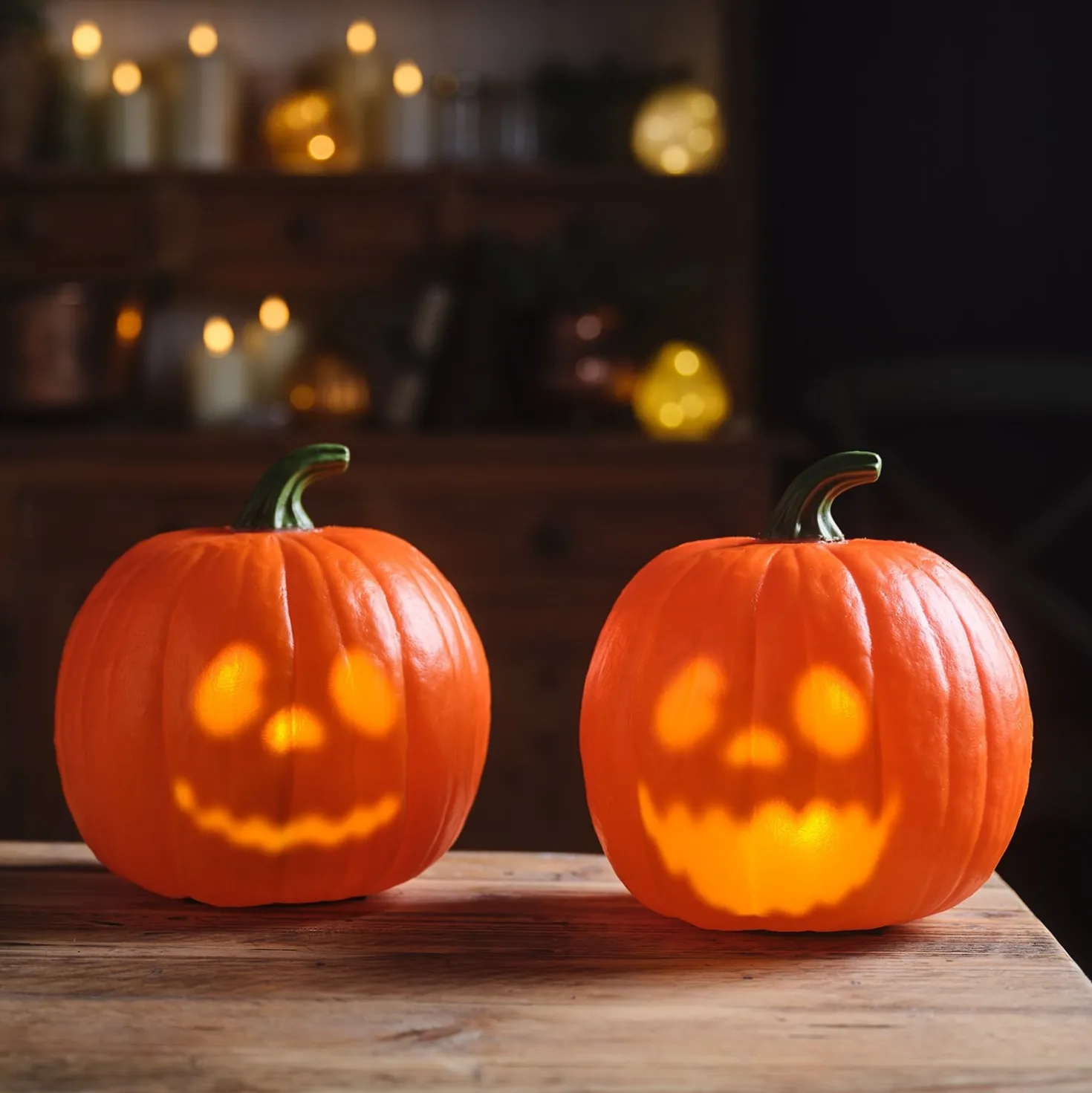 2er-Set Animierte Halloween-Kürbisse mit Sound- & Lichteffekten