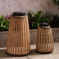 2er‑Set Bambus Solarlaternen im japanischen Stil