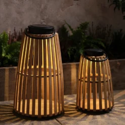 2er‑Set Bambus Solarlaternen im japanischen Stil