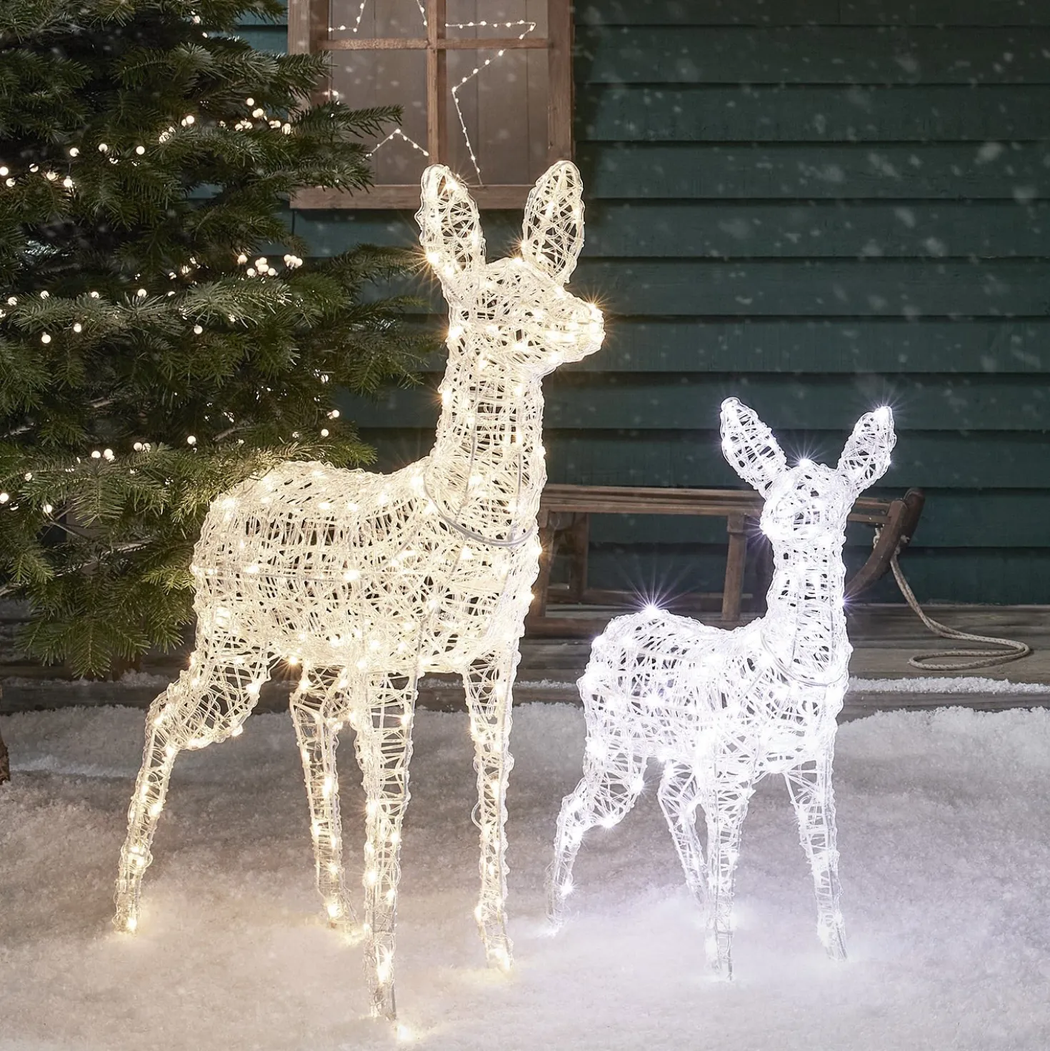 2er Set Bicolor LED-Rentiere Hirschkuh & Rehkitz L Swinsty