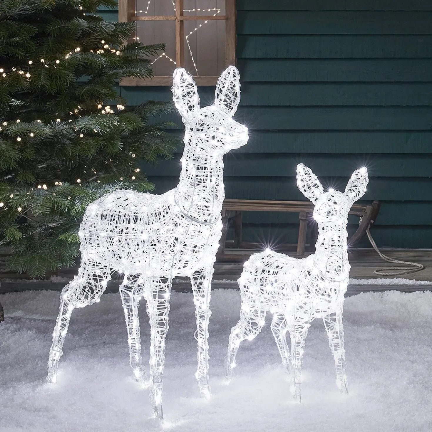2er Set Bicolor LED-Rentiere Hirschkuh & Rehkitz L Swinsty