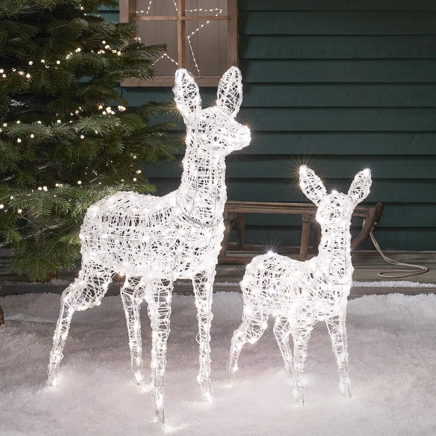 2er Set Bicolor LED-Rentiere Hirschkuh & Rehkitz L Swinsty