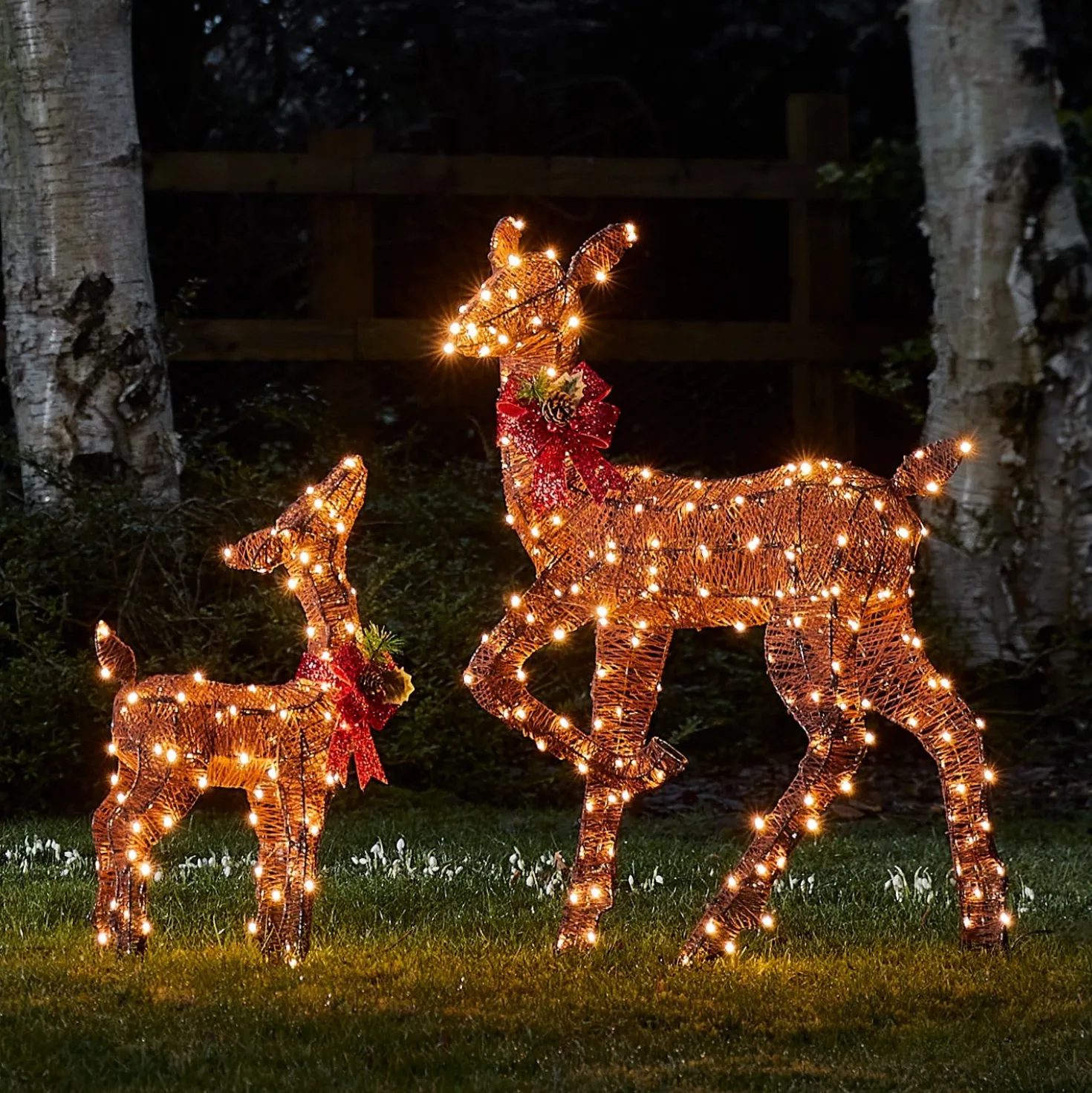2er Set braune LED-Rentiere Hirschkuh & Rehkitz Harewood