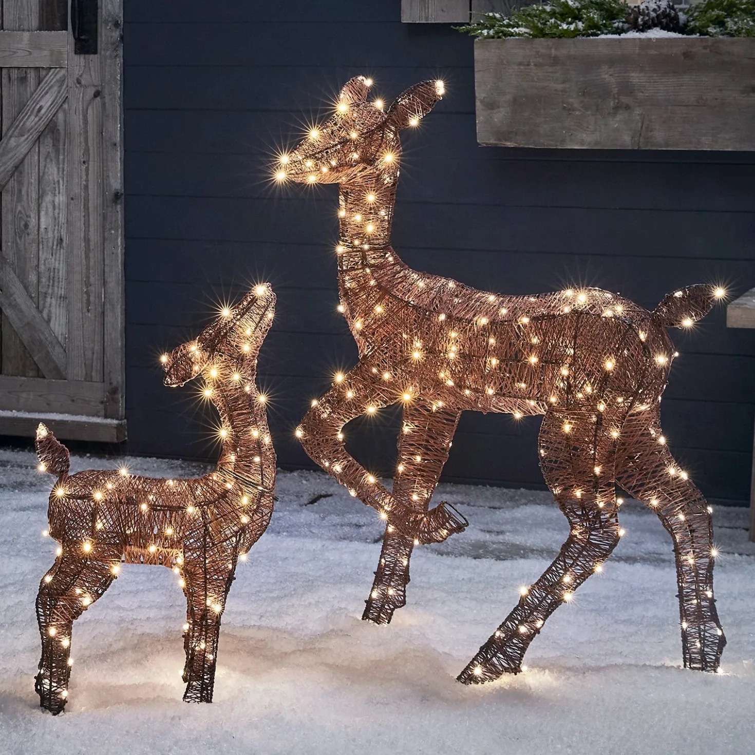 2er Set braune LED-Rentiere Hirschkuh & Rehkitz Harewood