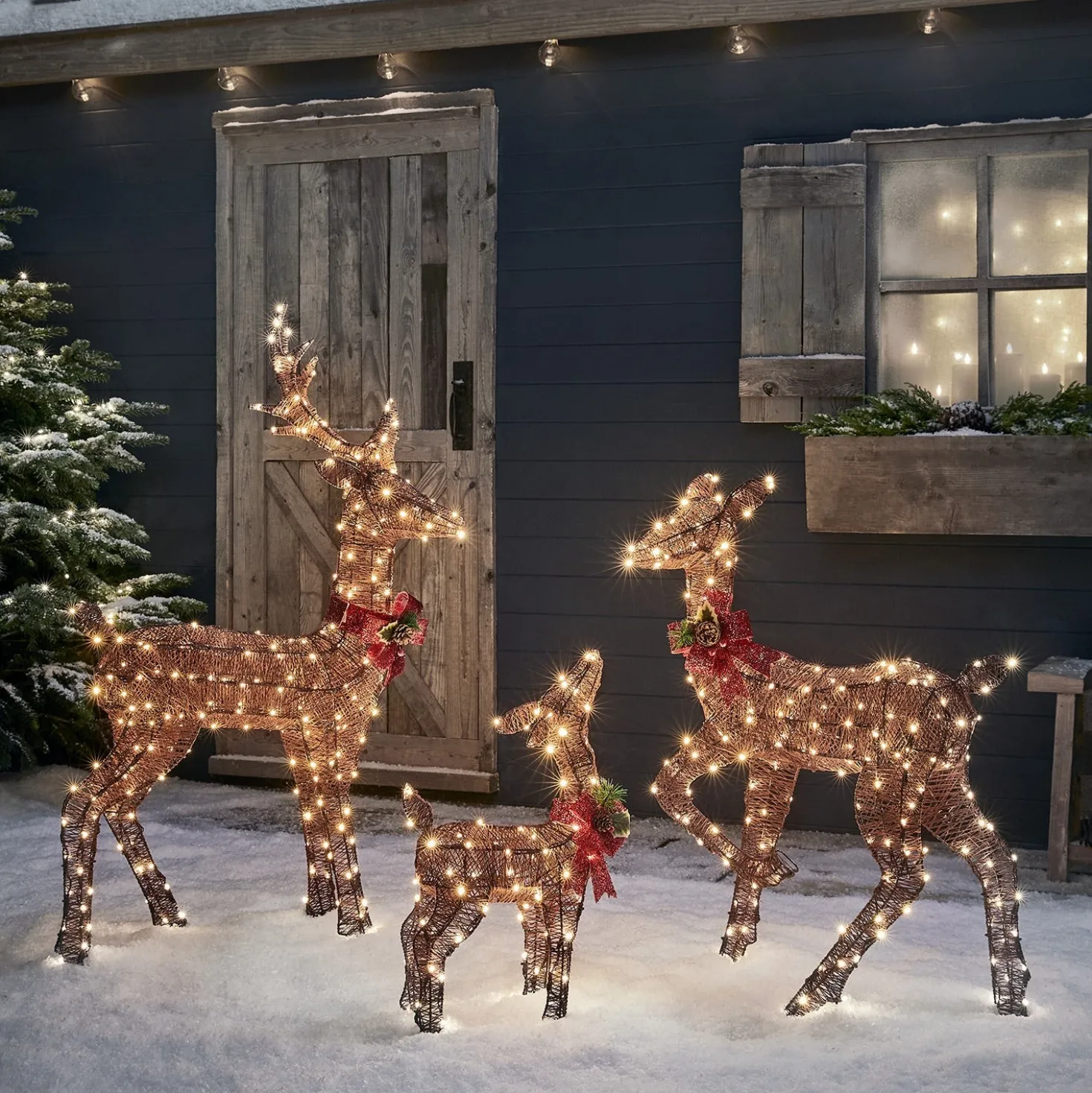 2er Set braune LED-Rentiere Hirschkuh & Rehkitz Harewood