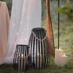 2er Set Canberra Laternen Rattan schwarz