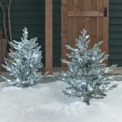 2er Set 91cm LED Stableuchten verschneiter Weihnachtsbaum