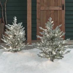 2er Set 91cm LED Stableuchten verschneiter Weihnachtsbaum