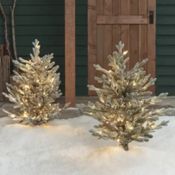 2er Set 91cm LED Stableuchten verschneiter Weihnachtsbaum
