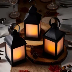 3er Set Gartenlaternen mit Flammeneffekt