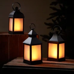 3er Set Gartenlaternen mit Flammeneffekt
