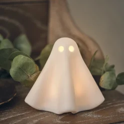 2er Set Gerald LED-Halloween-Geister aus Porzellan in Weiß