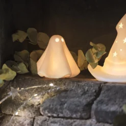 2er Set Gerald LED-Halloween-Geister aus Porzellan in Weiß