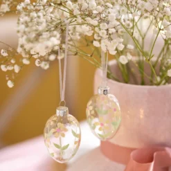 4er Set Glas-Ostereier mit Blumenmotiv zum Aufhängen