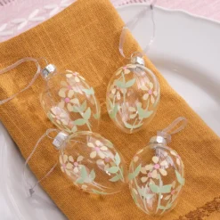 4er Set Glas-Ostereier mit Blumenmotiv zum Aufhängen