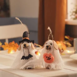 2er Set Gordie & George Halloween-Hunde Dekoration aus Filz zum Aufhängen