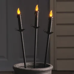 3er Set Halloween LED-Gartenstecker in Kerzenoptik mit Timer