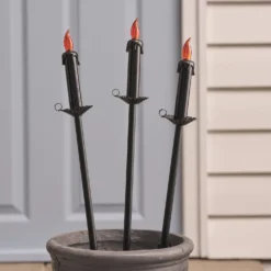 3er Set Halloween LED-Gartenstecker in Kerzenoptik mit Timer