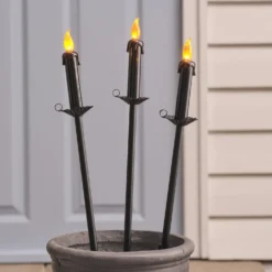 3er Set Halloween LED-Gartenstecker in Kerzenoptik mit Timer