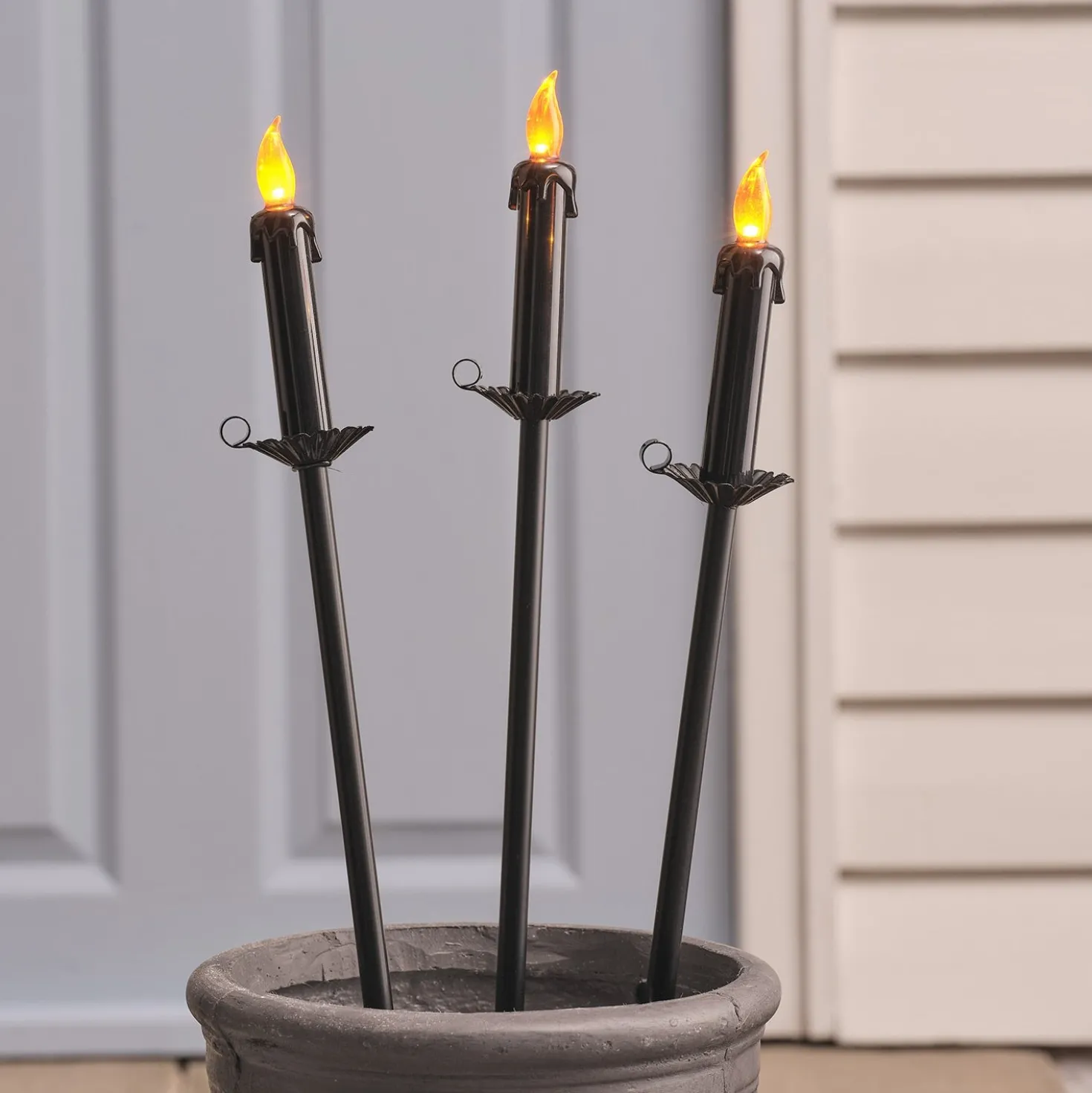 3er Set Halloween LED-Gartenstecker in Kerzenoptik mit Timer