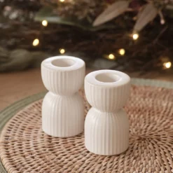 2er Set Kerzenhalter aus Keramik für Stabkerzen