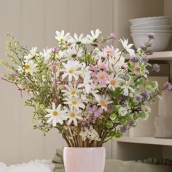 3er Set Kunstblumensträuße „Daisy Dreams“ mit Keramikvase 30 cm in Rosé