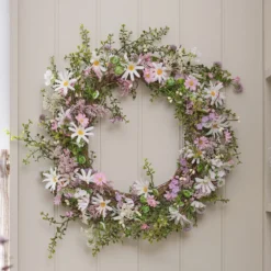 2er Set LED-Blumenkranz & Girlande mit Margeriten in Pastell