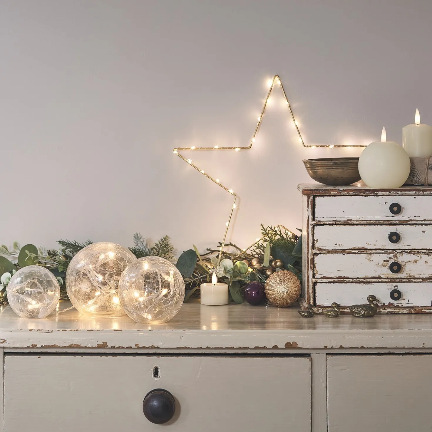 3er Set LED Glaskugeln warmweiß Batterie