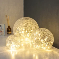 3er Set LED Glaskugeln warmweiß Batterie