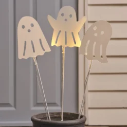 3er Set LED-Halloween-Gartenstecker Geister mit Timer