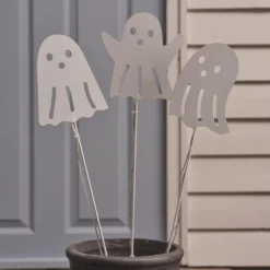 3er Set LED-Halloween-Gartenstecker Geister mit Timer